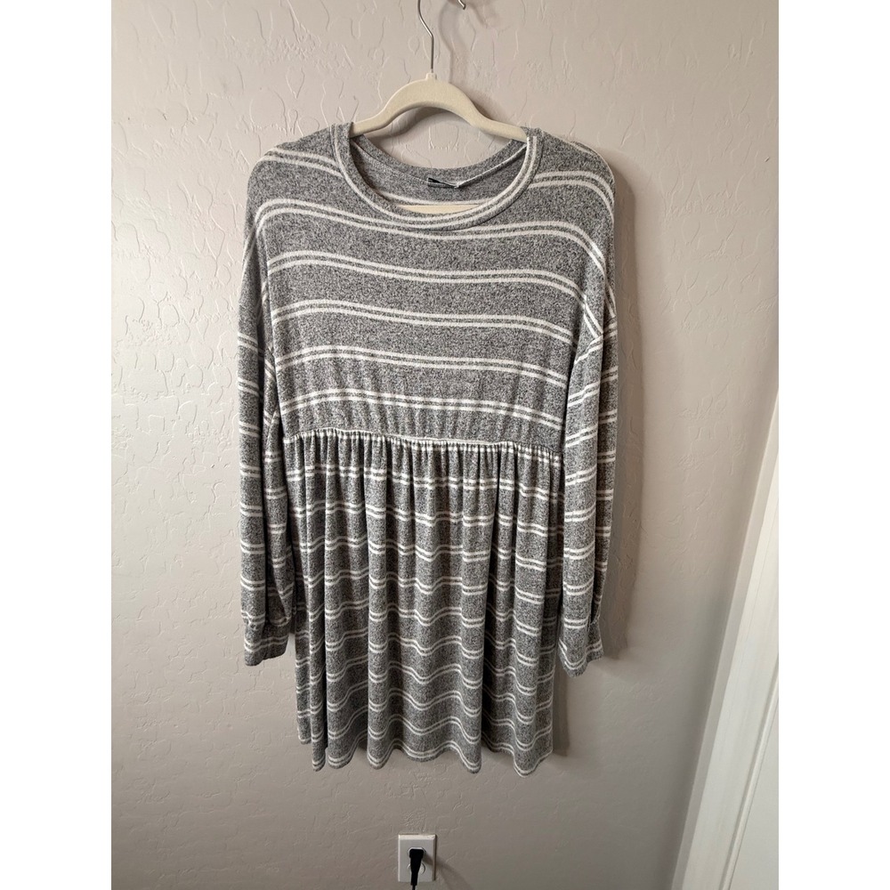 Egs California Gray White Striped Long Sleeve Mini Dress‎ Womens Large